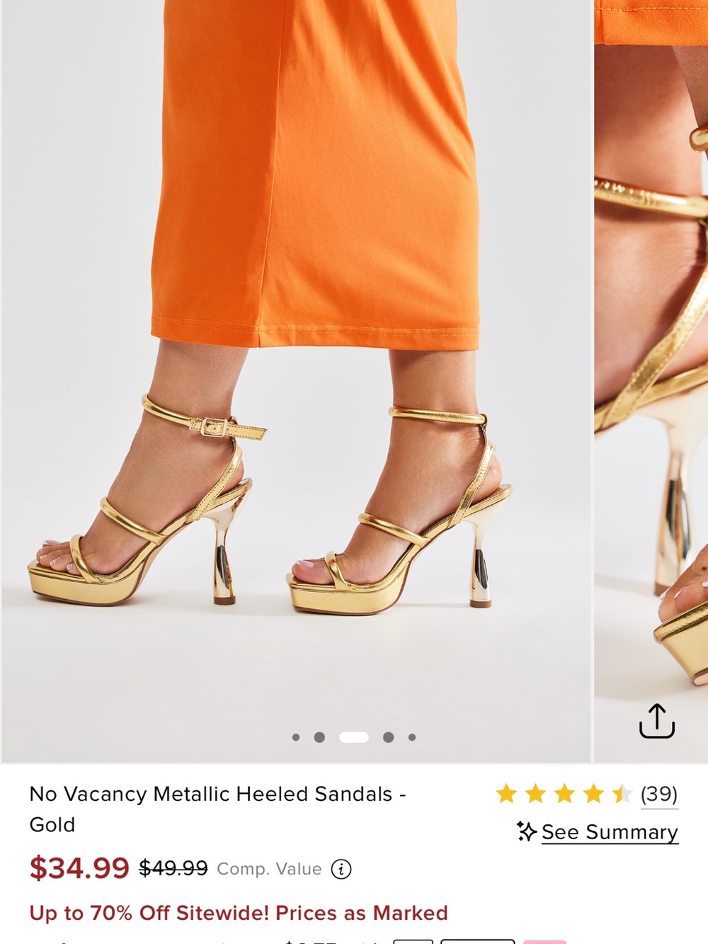 Metallic Gold Heeled Sandals - Women